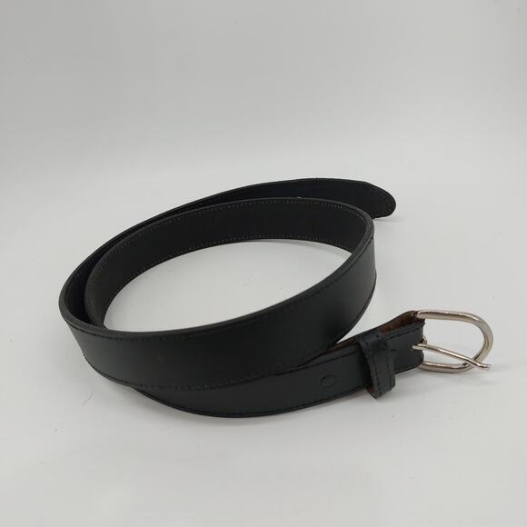 Men's Black Genuine Leather Belt Size 42 Single Prong Buckle - Picture 9 of 10